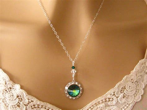 Green Swarovski Crystal Necklace Romantic Graceful Green Etsy