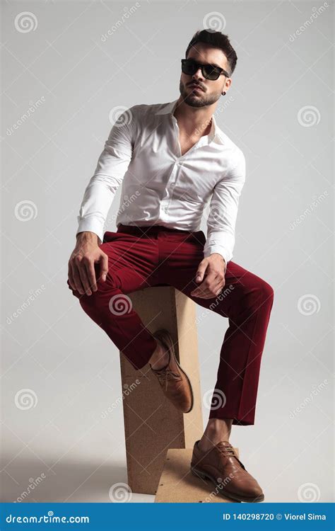 Attractive Man Wearing Unbuttoned Shirt Poses Stock Photo Image Of