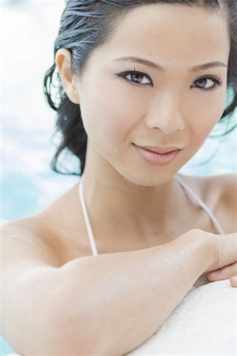 Chinese Oriental Asian Woman In Swimming Pool Stock Image Image Of