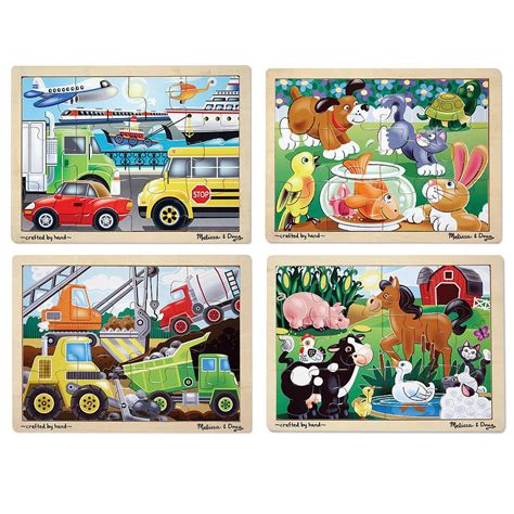 Melissa And Doug Deluxe 12 Piece Jigsaw Puzzle Bundle Vehicles Pets