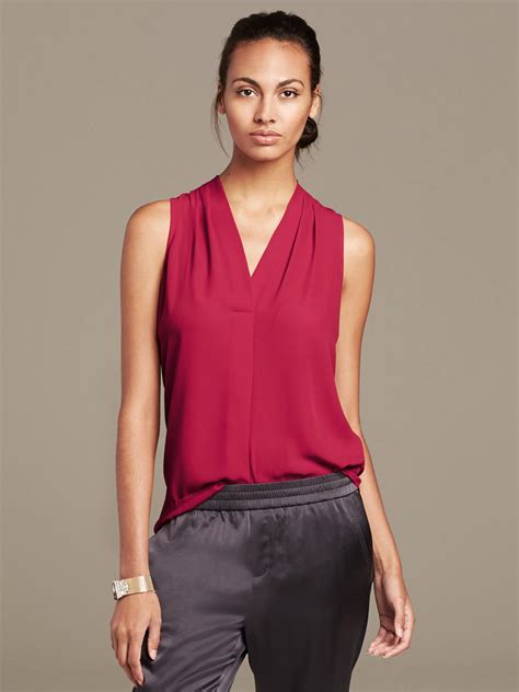 Banana Republic Draped Sleeveless Blouse In Red Crimson Red Lyst