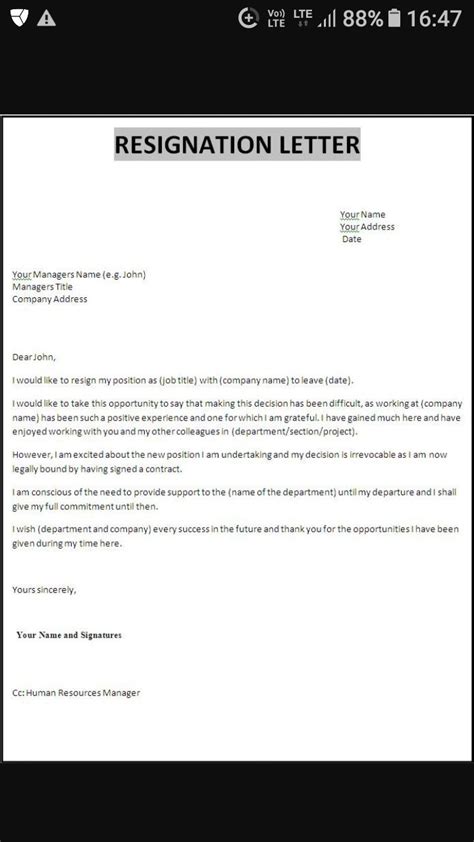 resignation letter format  word collection letter template collection