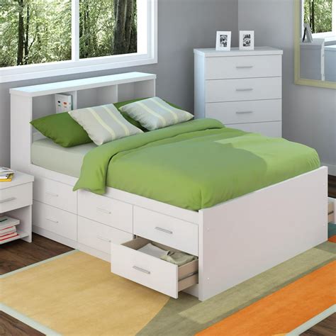 Sonax 2 Piece Captains Storage Bed Set In Frost White With Bookcase