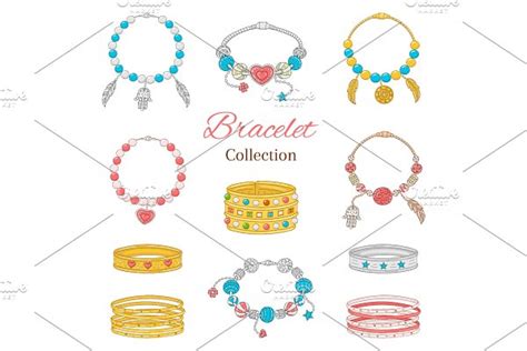 Fashionable Bracelets Collection Vector Hand Drawn Doodle Illustration