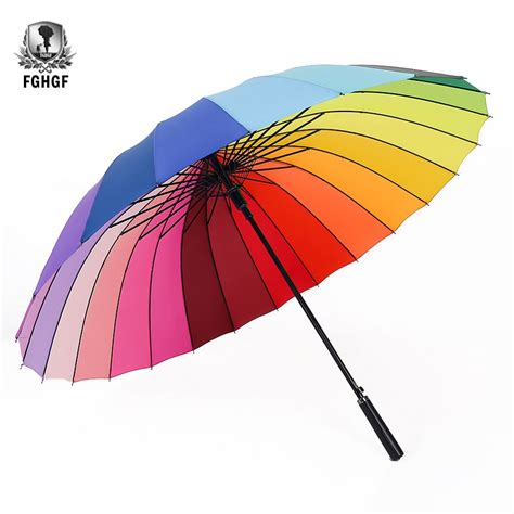 Fghgf Rainbow Umbrella Rain Women Brand 24k Windproof Long Handle