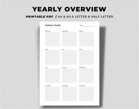 Simple Yearly Overview Printable Vertical Planner Printable Yearly
