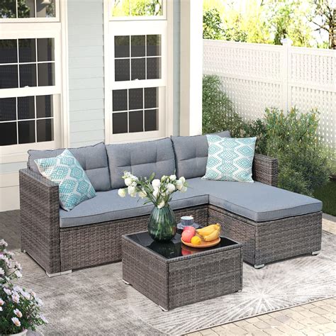 Joivi Outdoor Patio Furniture Set Small Sectional Conversation Set