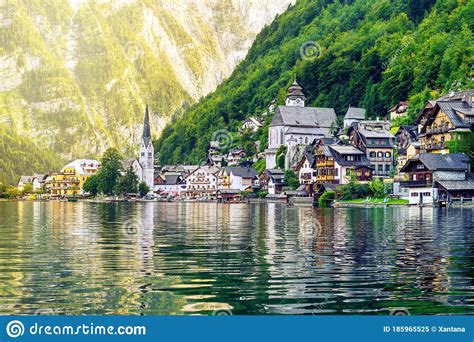 Hallstatt Village On A Lake In Alps Mountains Austria Stock Image