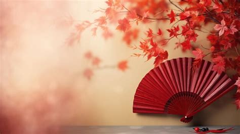 Premium Ai Image Traditional Japanese Fan With Red Autumn Leaves Fall