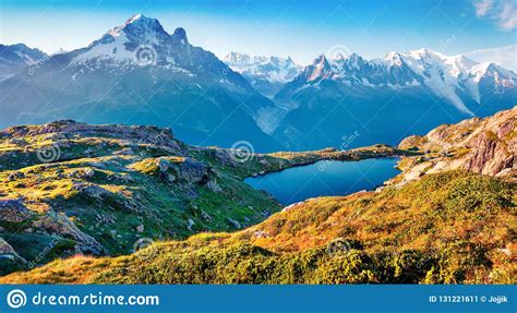 Colorful Summer View Of The Lac Blanc Lake With Mont Blanc Monte Bianco