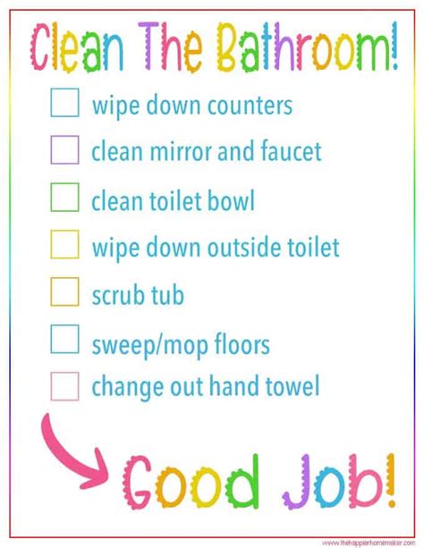 Kids Bathroom Cleaning Checklist Free Printable Cleaning Checklist