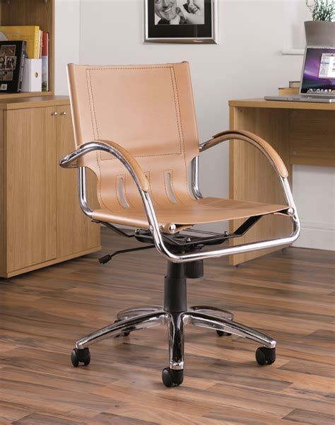 Buy boardroom chairs with padded seat, contoured backrest for lumbar support & adjustable height. Chromus Tan Leather Office Chair