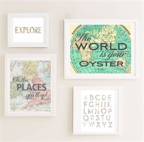 Printable Gallery Nursery Wall Art Set Map World Travel Etsy