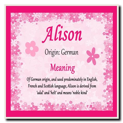 Alison Name Meaning Floral Certificate The Card Zoo