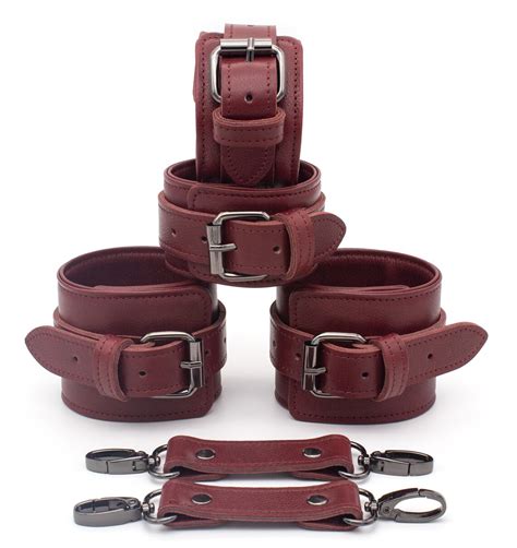 Leather Bondage Set Hand Legs Cuffs Restraints Kit Black Bdsm Etsy