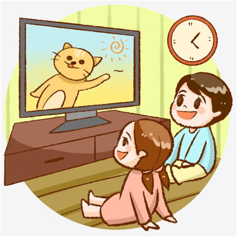 Children Watching Tv Animated Videos Color Decoration