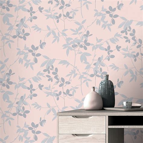 Rasch Blush Pink Grey Foliage Wallpaper With Images Blush