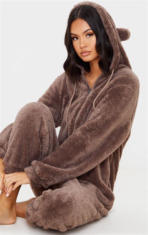 Brown Teddy Ear Onesie Nightwear And Onesies Prettylittlething Usa