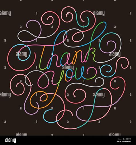 Modern Neon Thank You Calligraphy Design Over Black Background Stock