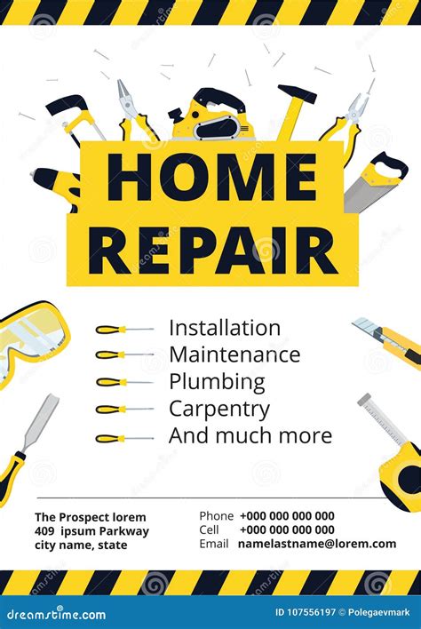 Home Improvement Poster Or Flyer With Repair Tools House Constr Stock