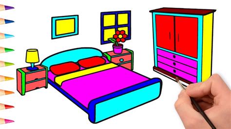 How To Draw Bedroom For Kids Coloring Pages Step By Step Learn Color