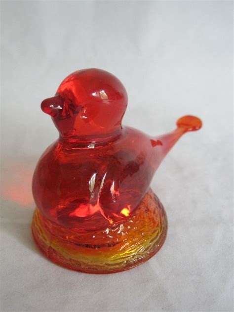 Vintage Kanawha Glass Bird On Nest Amberina Red Paperweight Figurine Free Us Shipping Glass