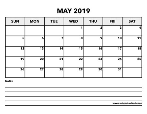 Calendar May 2019 A Printable Calendar