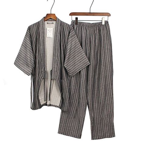 Mens Japanese Style Robes Pure Cotton Kimono Pajamas Suit Dressing