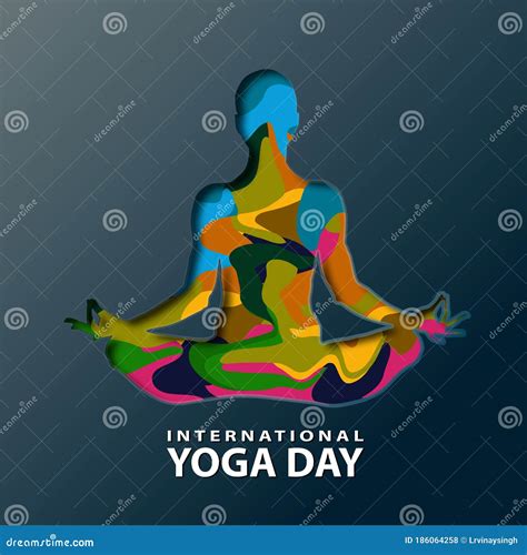 21 June International Yoga Daypaper Cut Yoga Body Posture Stock Vector