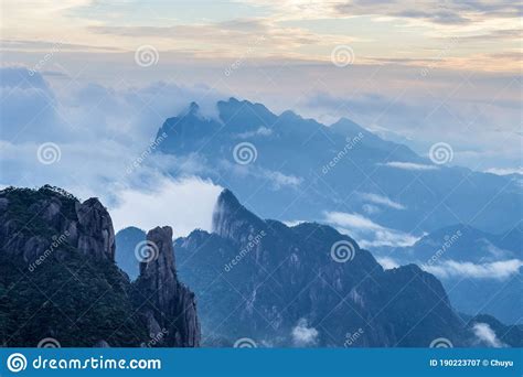Beautiful Sanqing Mountain Scenic Spot At Dusk Stock Image Image Of