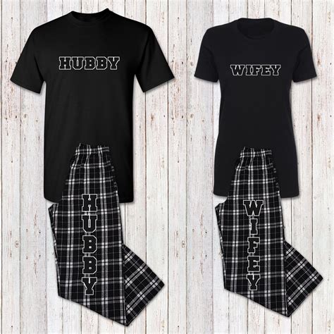 Hubby And Wifey Matching Couples Pajama Set Custom Pajamas His Etsy In 2022 Couple Pajamas