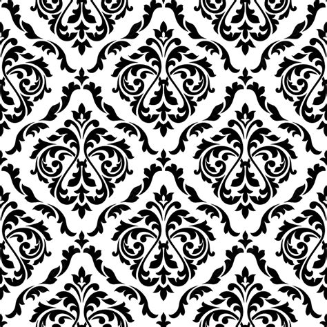 Black And White Damask Floral Seamless Pattern With Elegant Flower Buds