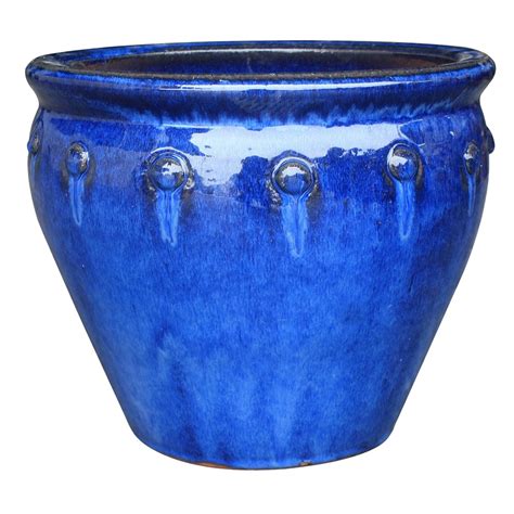 Allen Roth 156 In W X 144 In H Blue Ceramic Planter At