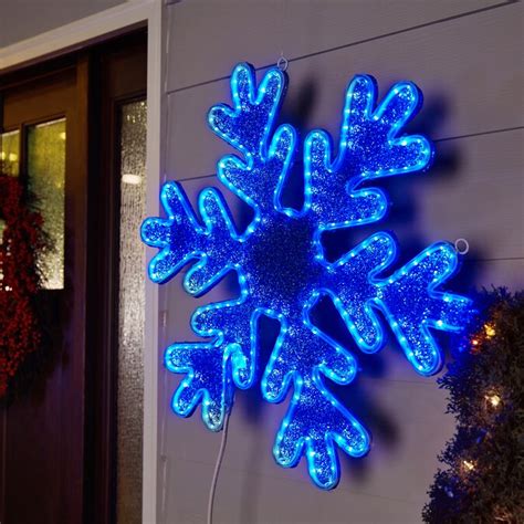 Ge 28 In Hanging Snowflake Snowflake With Blue Led Lights In The