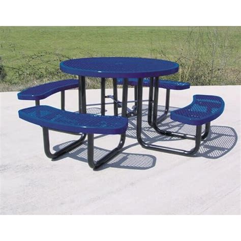 5 out of 5 stars. 46″ ROUND EXPANDED METAL PICNIC TABLE WITH 4 ATTACHED BENCH SEATS