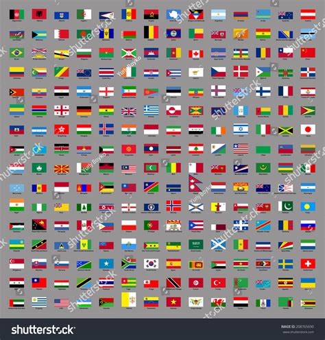 Illustrated Drawing Of Flags Of Countries Of World 224 Flags Are