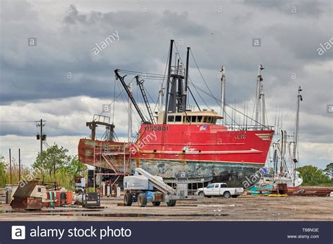 Fishing Boat Or Trawler In Dry Dock For Repair Or Retrofitting In Bayou