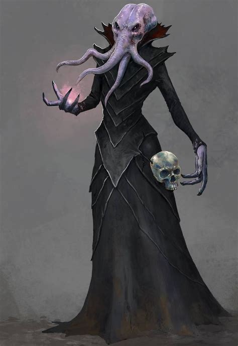 An Octopus Dressed In Black Holding A Human Skull And Wearing A Long