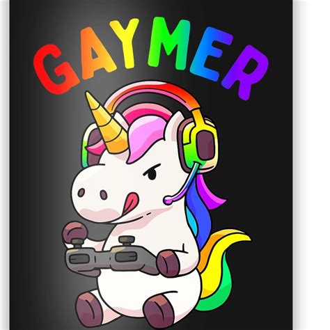 gaymer gay pride flag lgbt gamer lgbtq gaming unicorn t poster teeshirtpalace