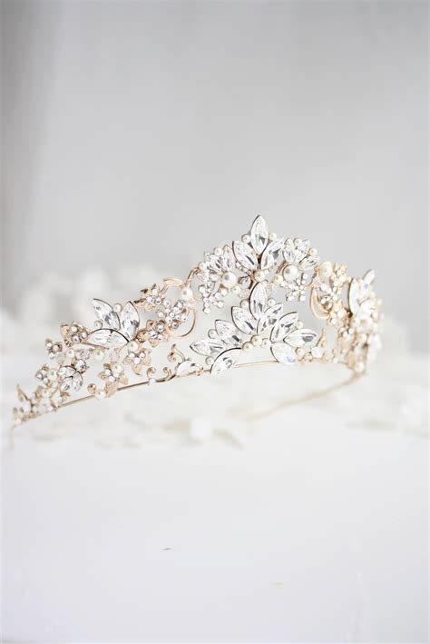 Handmade By Lulusplendor Rose Gold Wedding Tiara Crown Large Crystal