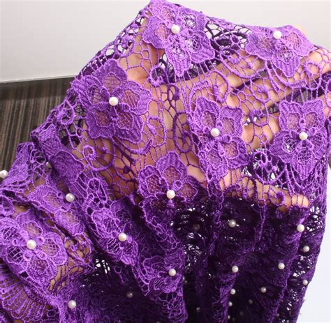 New Designs African Laces Purple French Lace With Beads Guipure Lace Fabric For Women Nice Dress