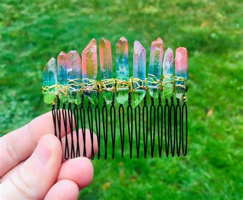 Ombre Color Quartz Crystal Hair Comb Handmade Quartz Stone Etsy