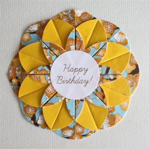 Blue And Gold Origami Happy Birthday Card