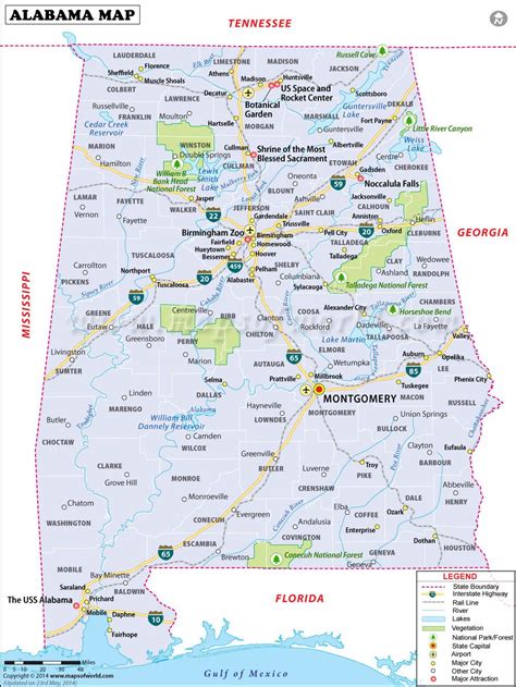 Alabama Cities Map Color 2018