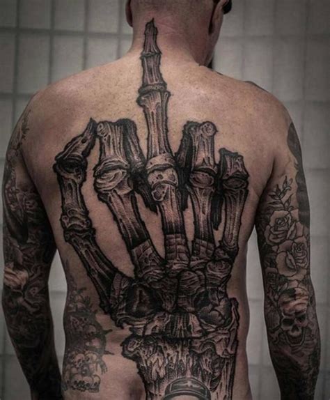 Realistic Looking Detailed Whole Back Tattoo Of Skeleton