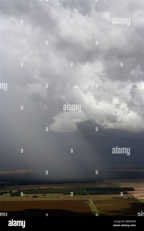 Aerial View Above Isolated Thunderstorm Shower West Texas Stock Photo