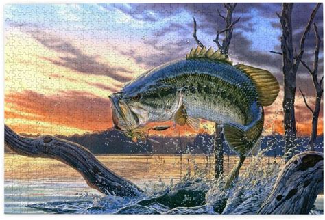 Janrely Jigsaw Puzzles 1000 Pieces For Adults Fishing Bass Fish With