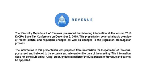 The Kentucky Department Of Revenue Presented The Following