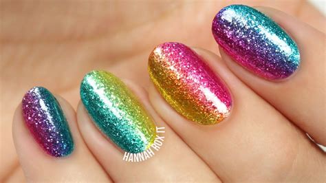 Easy Rainbow Glitter Nails Sparkly Nails Ombre Nail Designs Glitter