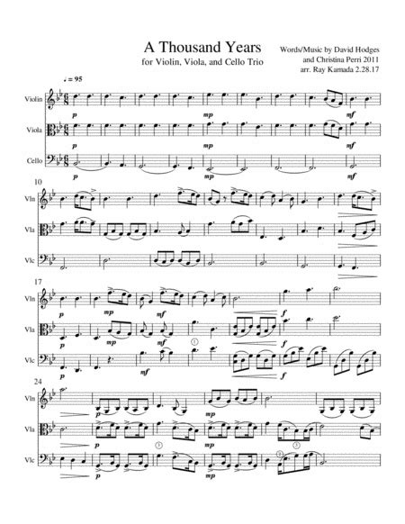 Download A Thousand Years For Violin Viola Cello Trio Sheet Music By